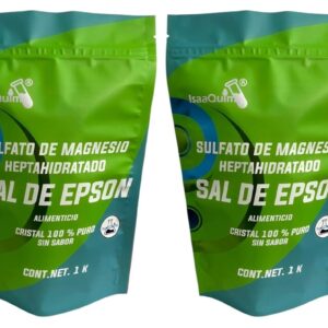 Dúo Sulfato de Magnesio Alimenticio 1 kg | Sal de Epsom en Polvo | Suplemento de Uso Diario | IsaaQuim
