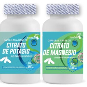 Dúo Citrato de Potasio 800 mg + Citrato de Magnesio 500 mg | 120 Cápsulas c/u | Suplemento Alimenticio en Cápsulas | IsaaQuim