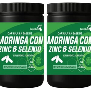Dúo Moringa con Zinc y Selenio | 2 Frascos de 230 Cápsulas de 500 mg | Suplemento Alimenticio | IsaaQuim