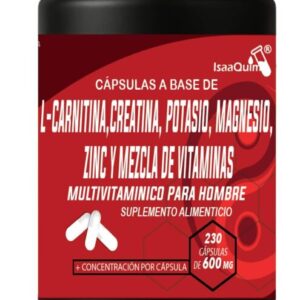 Multivitamínico para Hombre con L-Carnitina, Creatina, Magnesio, Zinc, Potasio y Vitaminas A, B, C, D3 y E | 230 Cápsulas de 600 mg | Suplemento Alimenticio...