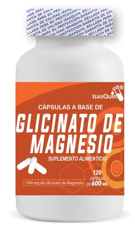 Glicinato de Magnesio IsaaQuim® | 120 Cápsulas de 600 mg | 1500 mg de Glicinato por Porción | Suplemento Alimenticio
